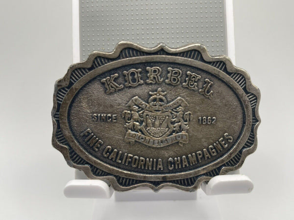 VINTAGE 1862 **KORBEL FINE CALIFORNIA CHAMPAGNES** BOOZE PEWTER BUCKLE