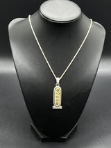 Vtg Sterling Silver with 18k Gold Vermeil Oro Maya Cartouche Pendant Necklace