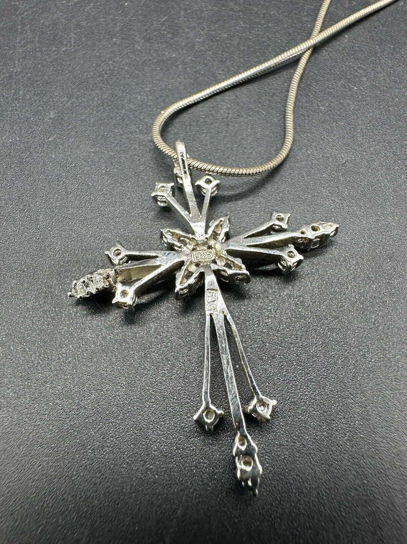 Beautiful Modern Sterling Silver 925 CZ Snowflake Cross Charm Pendant 18” 11Gs