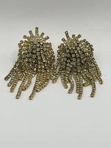 Vintage Chandelier Fountain Rhinestone Gold Tone Clip On Earrings~High End