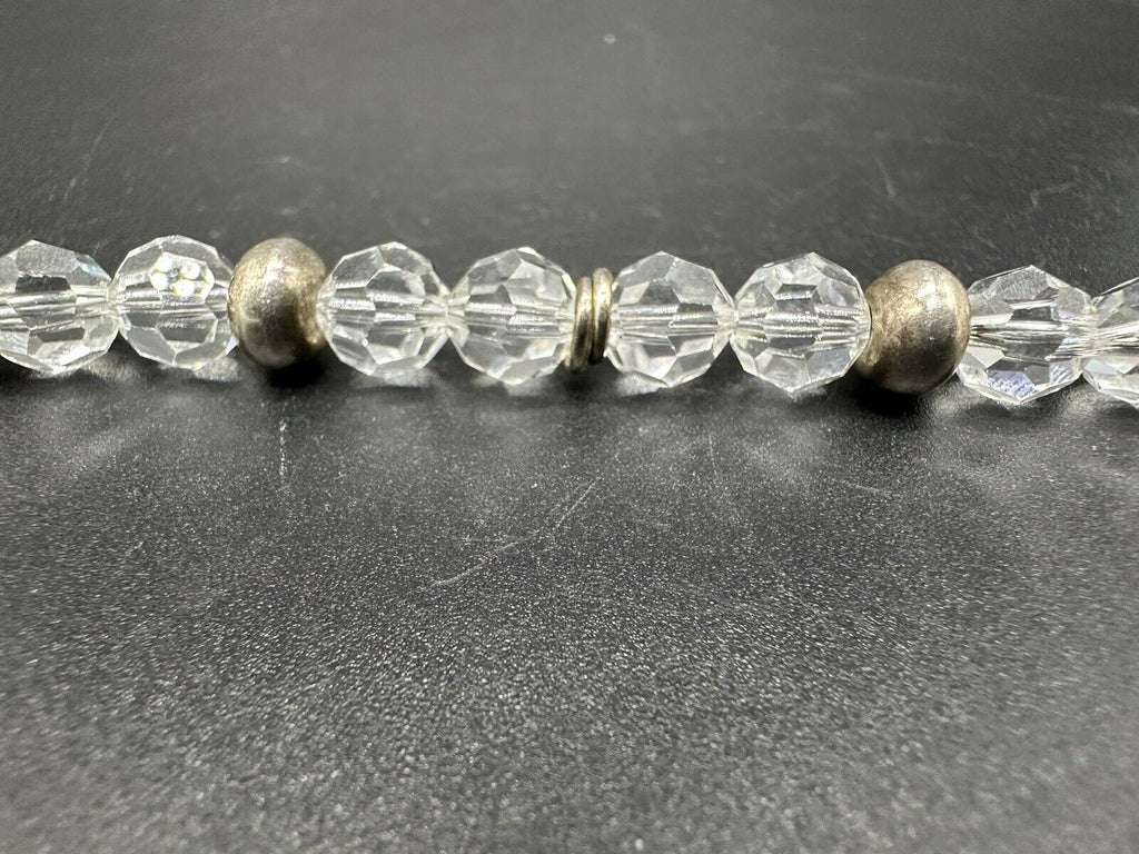 Sterling Silver Crystal Faceted Beaded Bracelet 6.25”