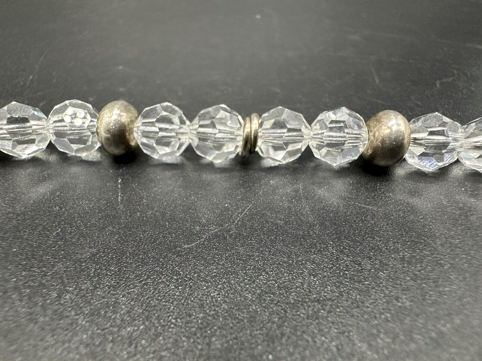 Sterling Silver Crystal Faceted Beaded Bracelet 6.25”