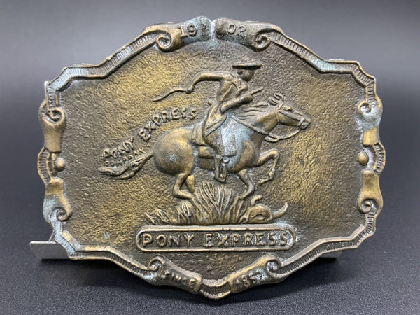 VINTAGE 1970s **PONY EXPRESS SINCE 1852** OLD WEST COMMEMORATIVE BUCKLE