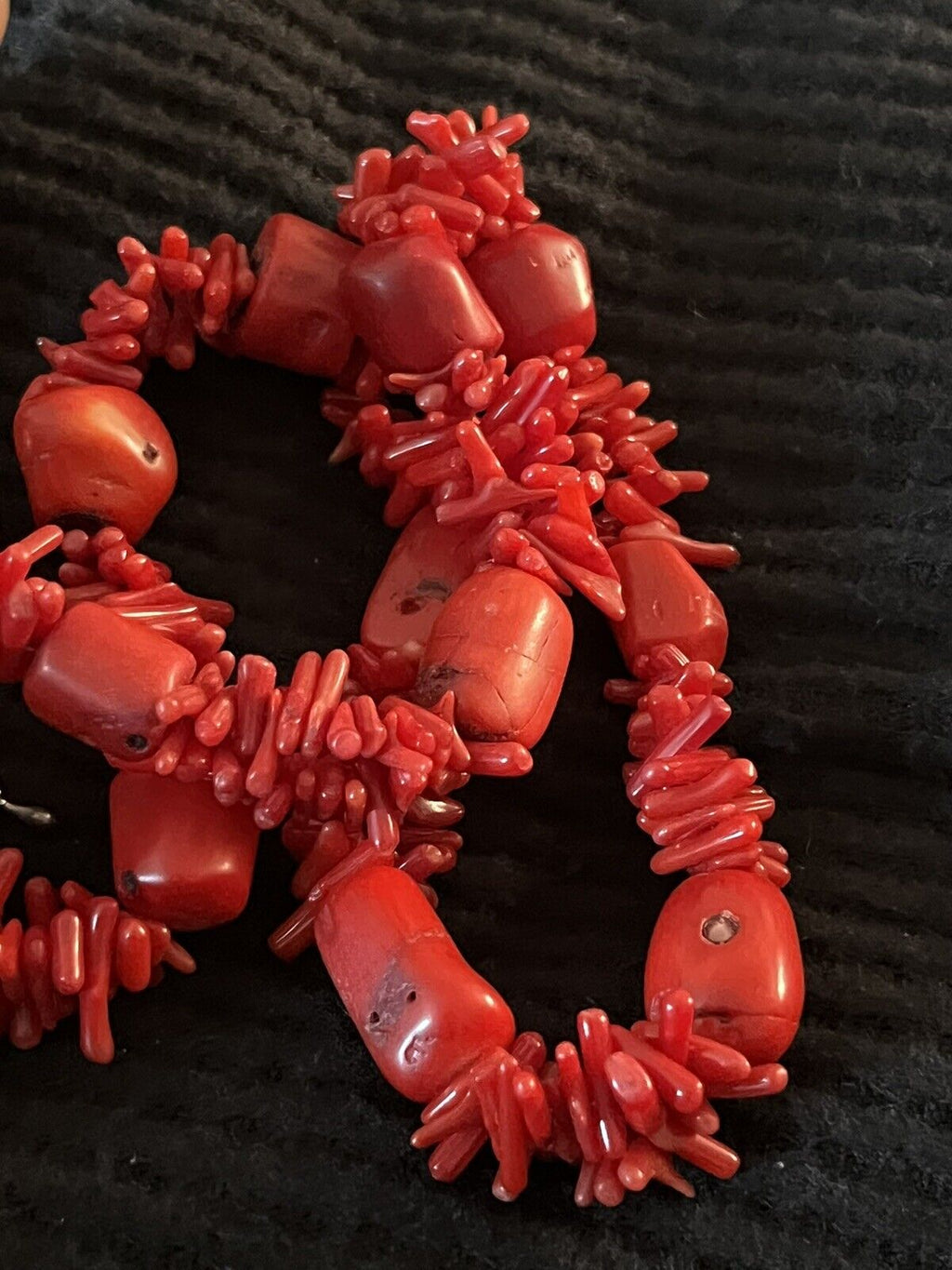 Red Coral Nugget Branch Silver Tone 18"  Necklace