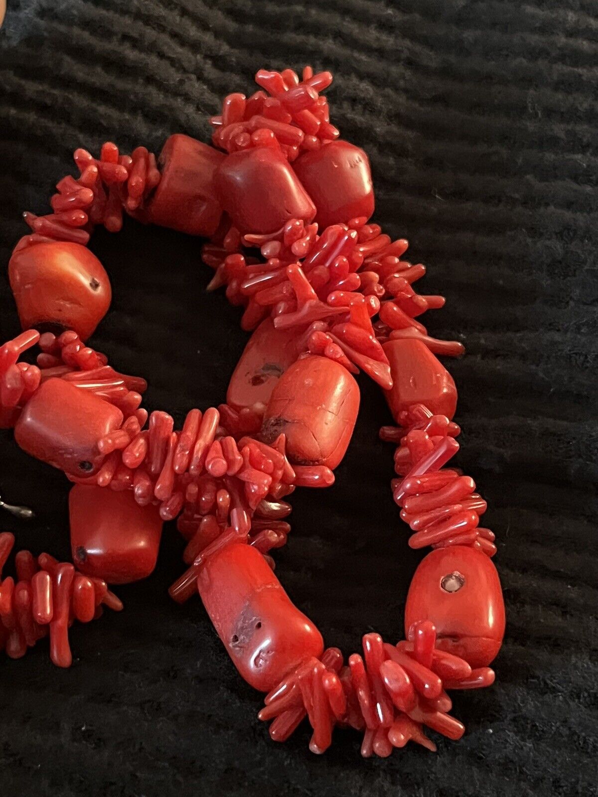 Red Coral Nugget Branch Silver Tone 18"  Necklace