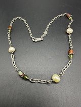 Vintage 925 Sterling Multicolor Glass Beads Pearl Chain Necklace Women 19”