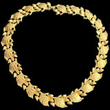 Brush Gold Tone Leaf Metal Link Necklace 15" long