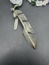 Ben S. Native American Sterling Silver Crystal Feather Pendant 20” necklace 66Gs