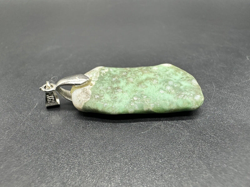 Vintage Nephrite Jade? Polished Stone 925 Sterling Silver Pendant 9Gs 1.5"