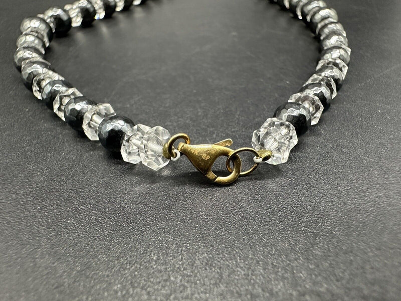 14k Elegant Faceted Pyrite Crystal Gemstone Bead Necklace 18" Long