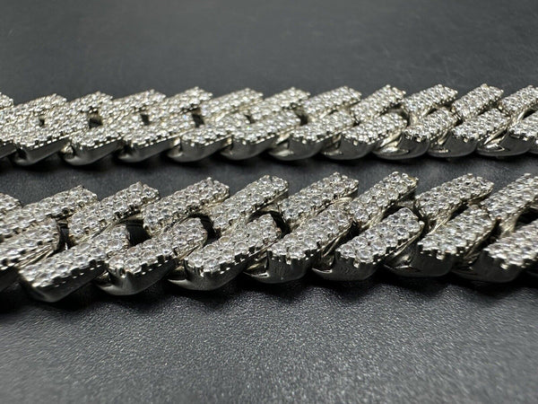Men's Zig Zag Iced Hiphop Cuban Link Chain Necklace Icy Silver Plated Cz 22”