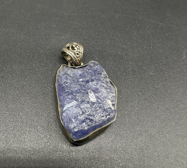 Vintage Sterling Silver 925 Raw Tanzanite Pendant 9Gs 1.5"