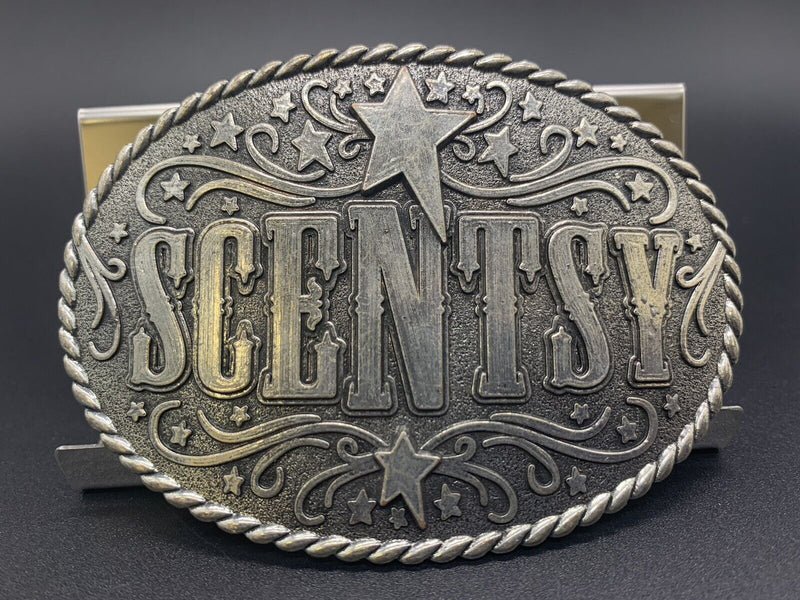 VTG SCENTSY STAR BELT BUCKLE OVAL WESTERN STYLE - ROPE BORDER - ADVERTISING ITEM