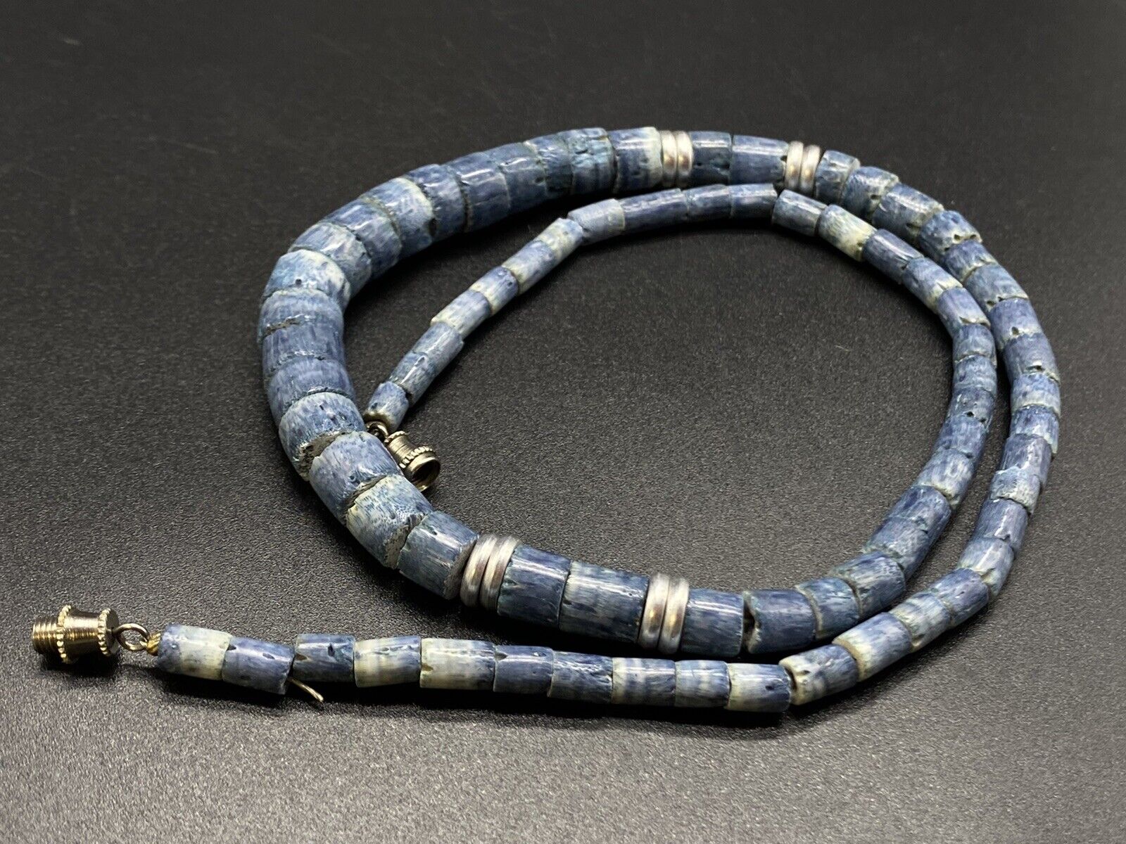 Vintage Genuine Blue Coral Silver Tone Accents Graduated Strand Necklace 18"