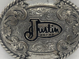 JUSTIN BRAND SILVER TONE WESTERN BELT BUCKLE