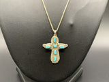 Turquiose Navajo Signed Cross Pendant 7Gs 18 Inches