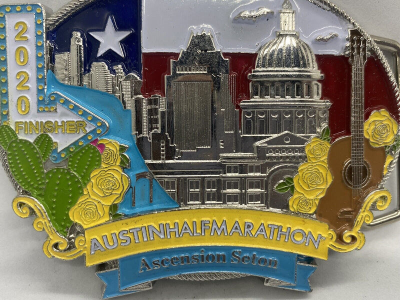 2020 Austin Half Marathon Finisher Silver Tone Belt Buckle Texas City Scene