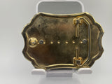 Vtg Belt Buckle Gold tone Cowboy Cowgirl with marble like rock in center