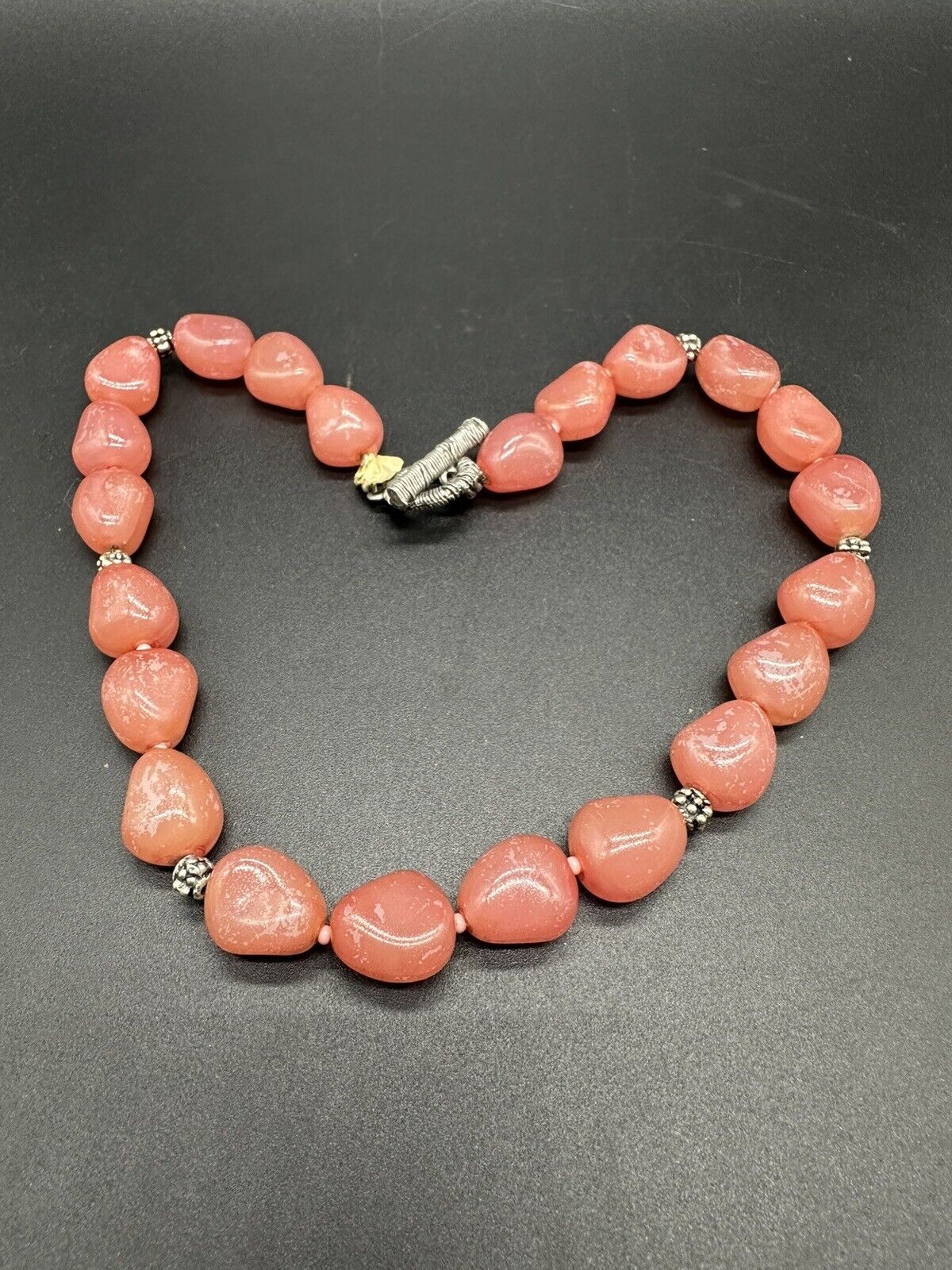 Vintage Beaded Coral Colored Acrylic Necklace 16”