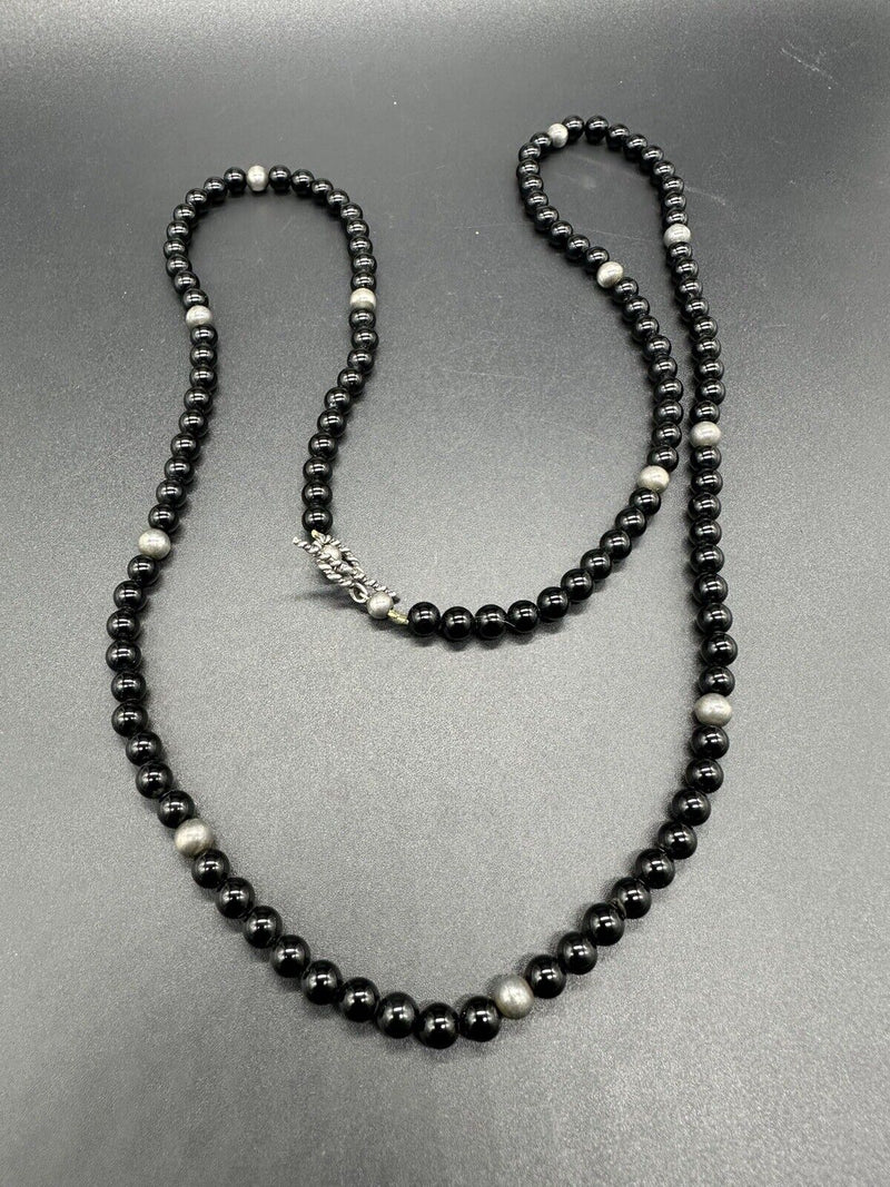 Vintage 925 Sterling Silver Black Tourmaline Necklace 32” 41g