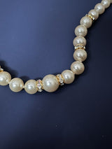 Vintage Gold Filled Graduated Faux Pearls And Rhinestones Necklace 19” Long