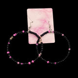 Handmade Crazy Mix Hoop Bead Earrings Seed Bead Pink Black 2.5"