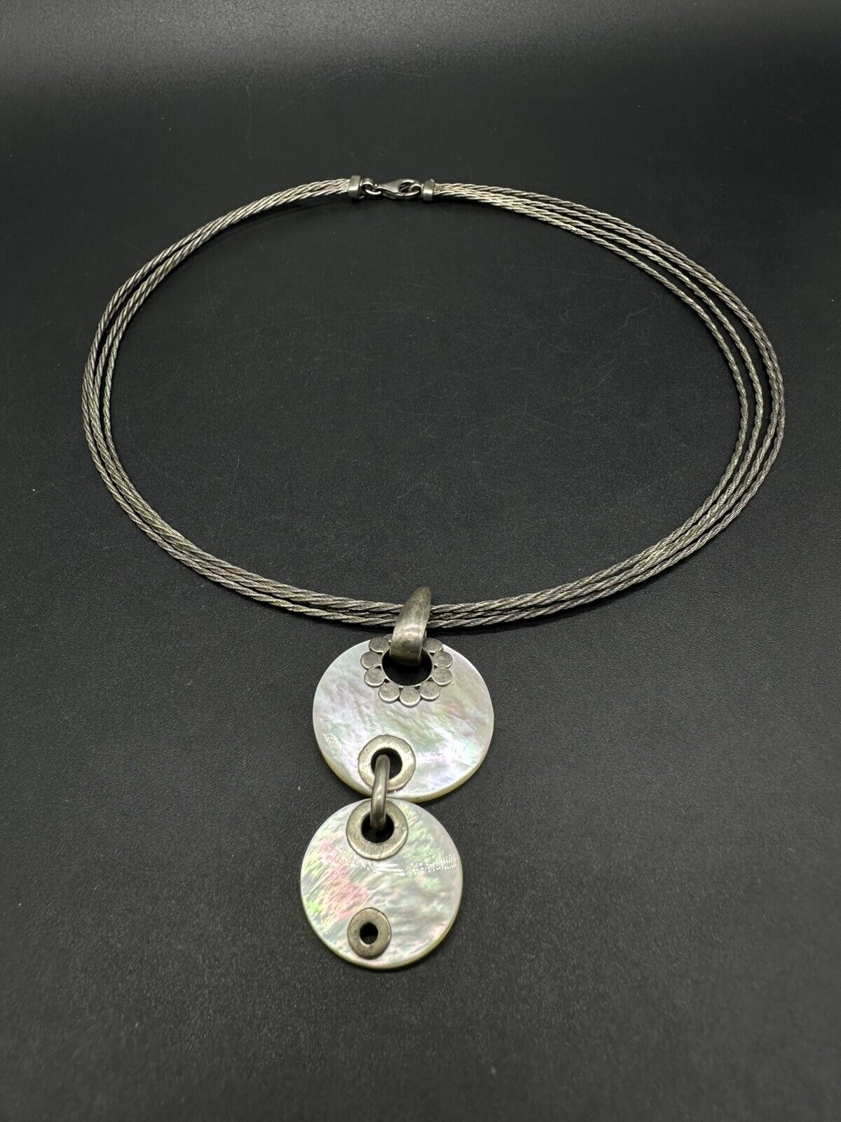 3 Strand .925 Pendant 15” Choker Necklace 19Gs