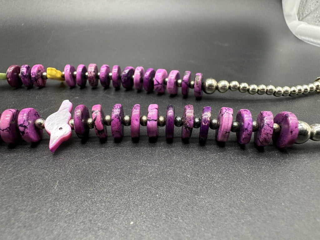 Fetish Birds  Shell Purple Bead Necklace 24” STUNNING!