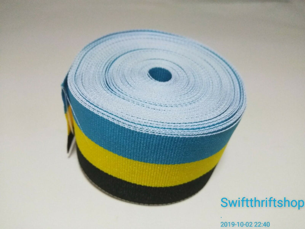 GROSGRAIN RIBBON Multi Color STRIPES Turquoise Yellow Black 1.5" Wide 20 Yards