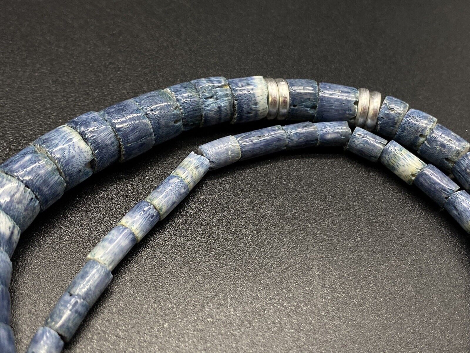 Vintage Genuine Blue Coral Silver Tone Accents Graduated Strand Necklace 18"
