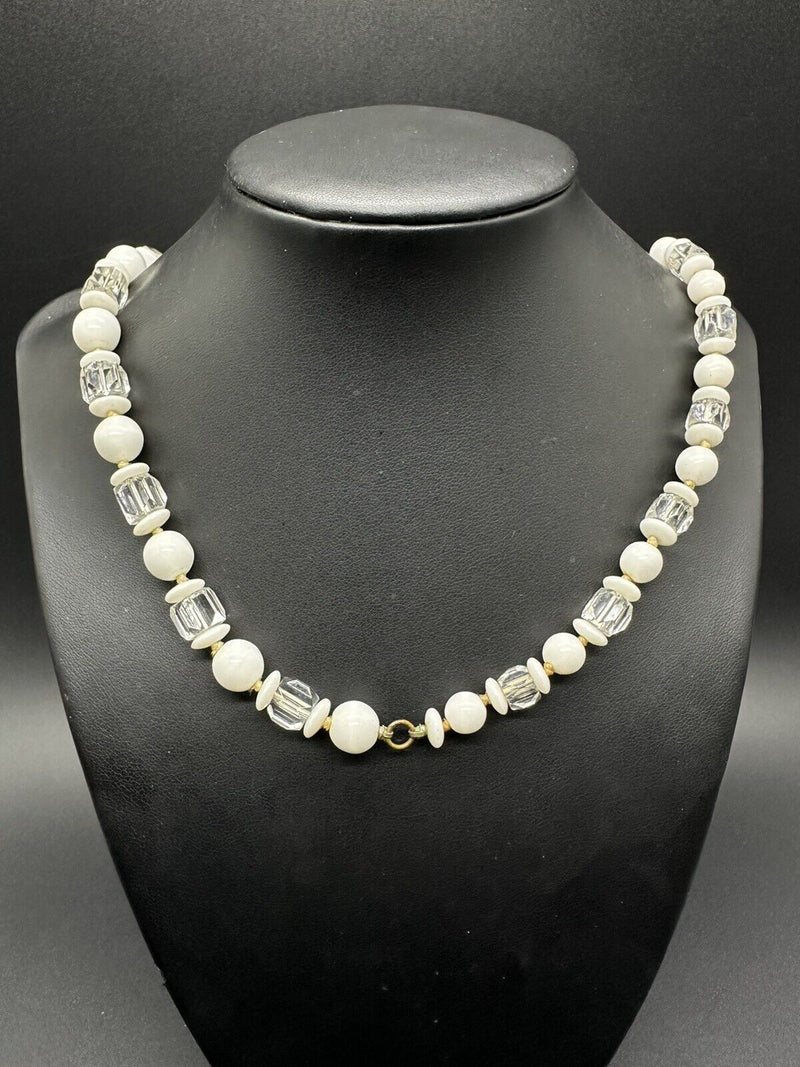 Milk Glass Vintage Beaded Necklace 28 Inches