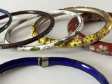 Vintage Cloisonne Enamel Floral Bangle Hinged Bracelet Lot Of 7