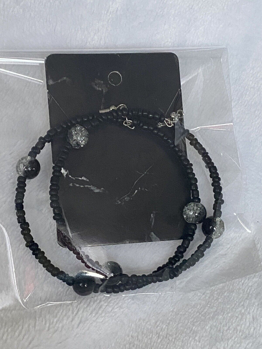 Hoop Black Seed Bead Hoop Earrings 2.5"