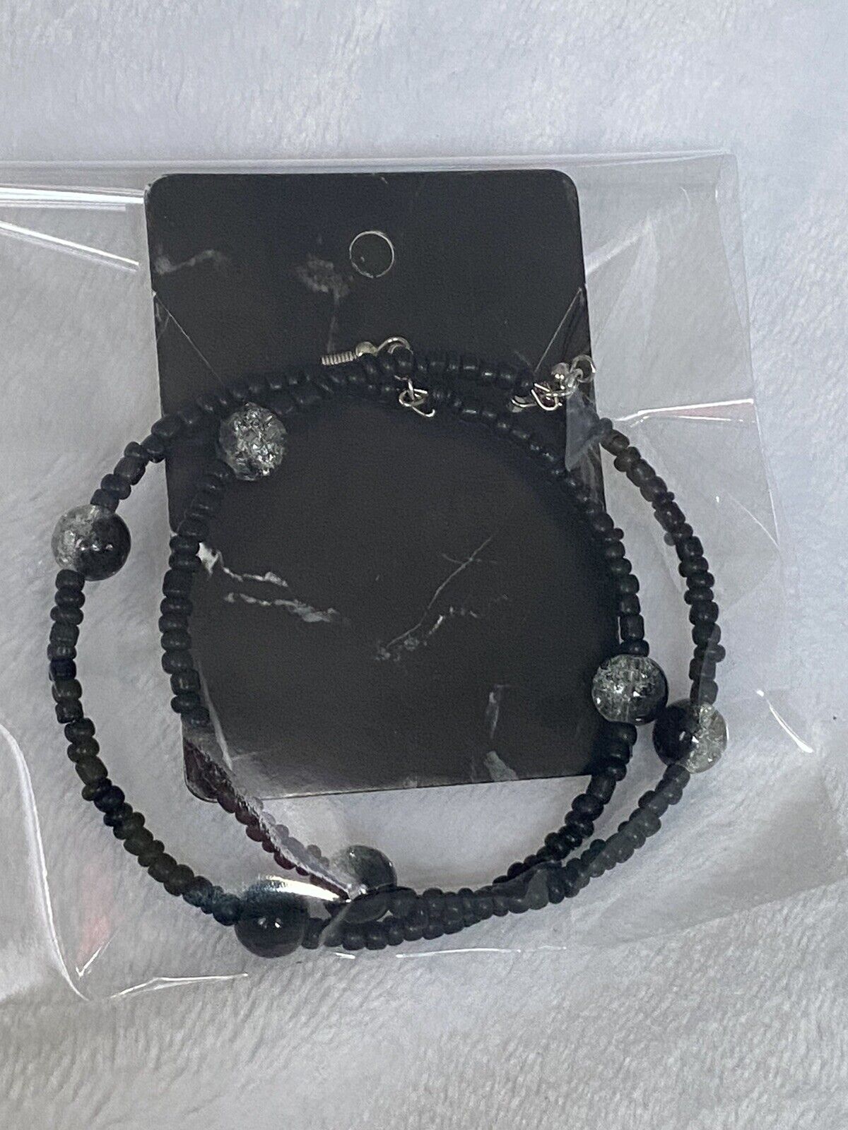 Hoop Black Seed Bead Hoop Earrings 2.5"