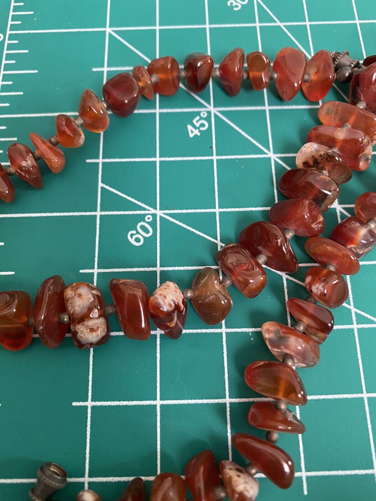 Polished Carnelian Chalcedony Sterling Silver Beaded Barrel Clasp Necklace  21"