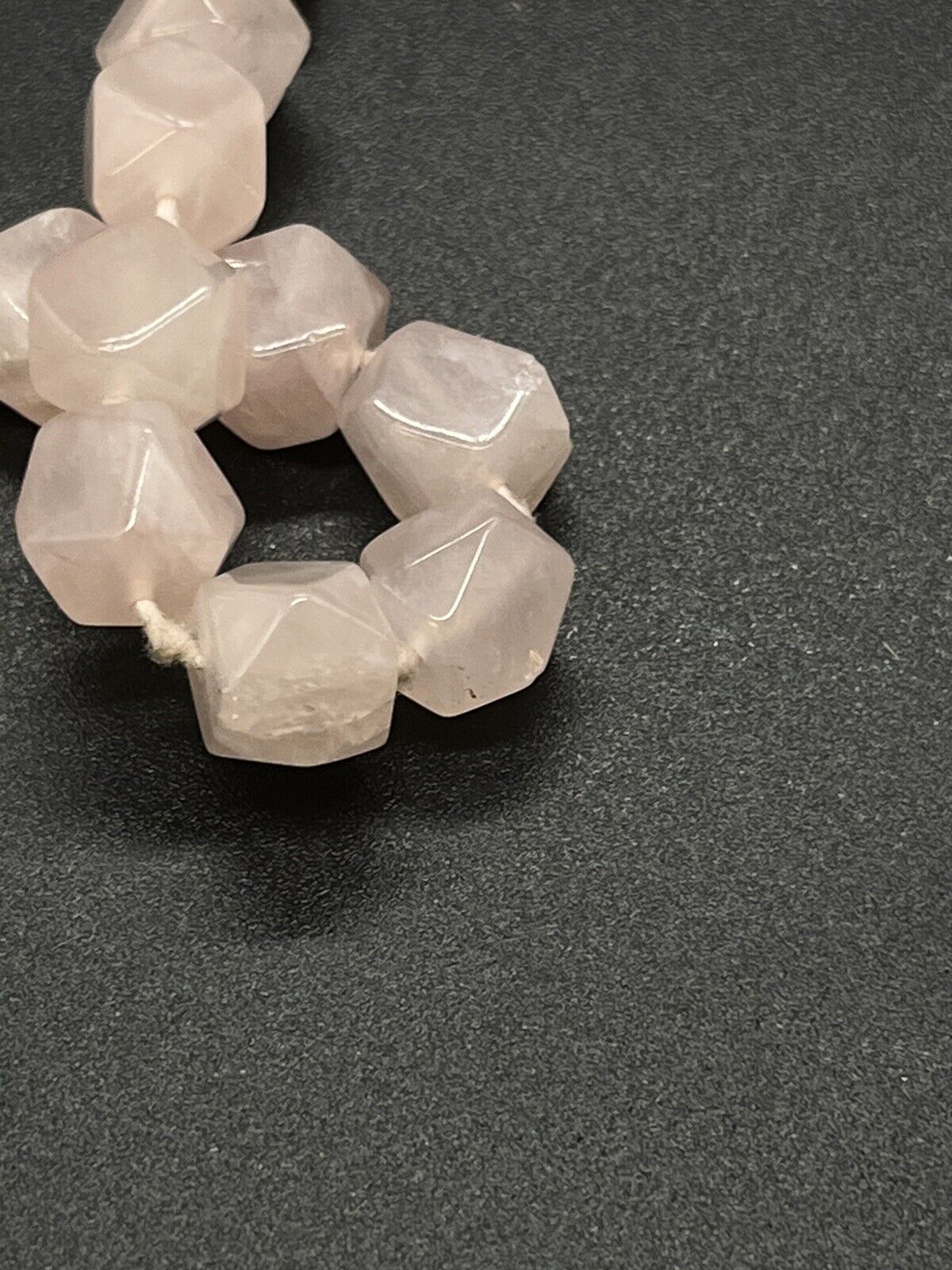 Vintage Pink Rose Quartz Hexagon Knotted Bead Necklace 34" Long