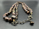 Vintage Sterling Silver Coffee Baroque Freshwater Pearls Bead Necklace 19"