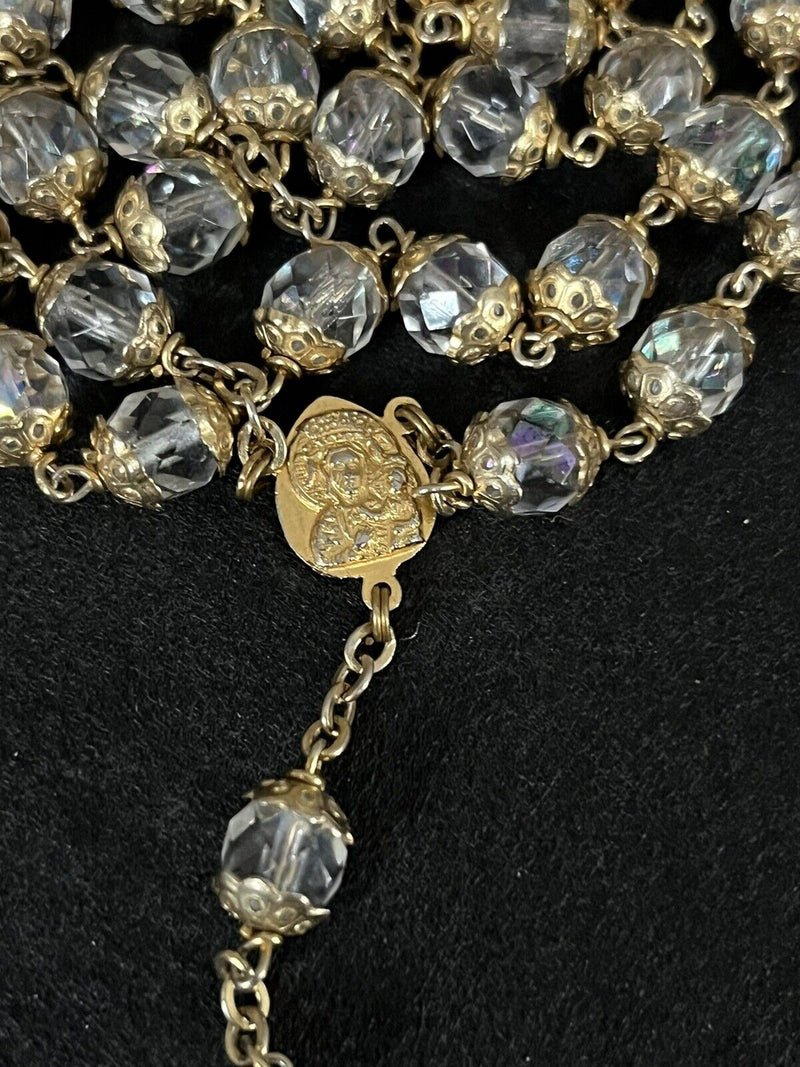 Rosary Capped Crystal Beads Crucifix Religious Vintage~ High-end~