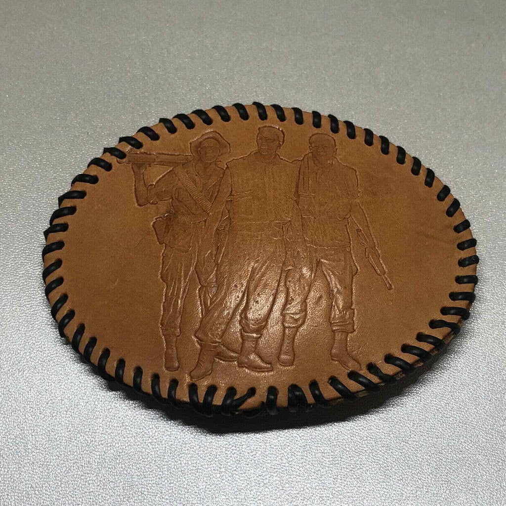 Vtg Pressed Tooled Leather Viet Nam Military Soldiers Veterans Belt Buckle