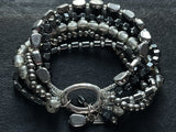 Silpada Hematite 5 Strand Foiled Glass Bead Sterling Silver "Hailstone" Bracelet