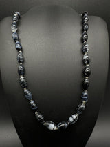 22” Vintage Black Banded Agate Gemstone Beaded Elegant Necklace 22"