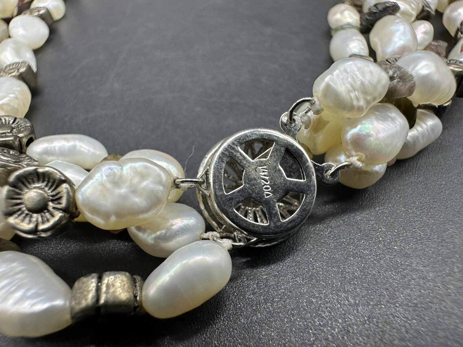 Vtge Freshwater Pearl & Black Faceted Glass Bead Multi-Strand Necklace with Gold Filled Accents