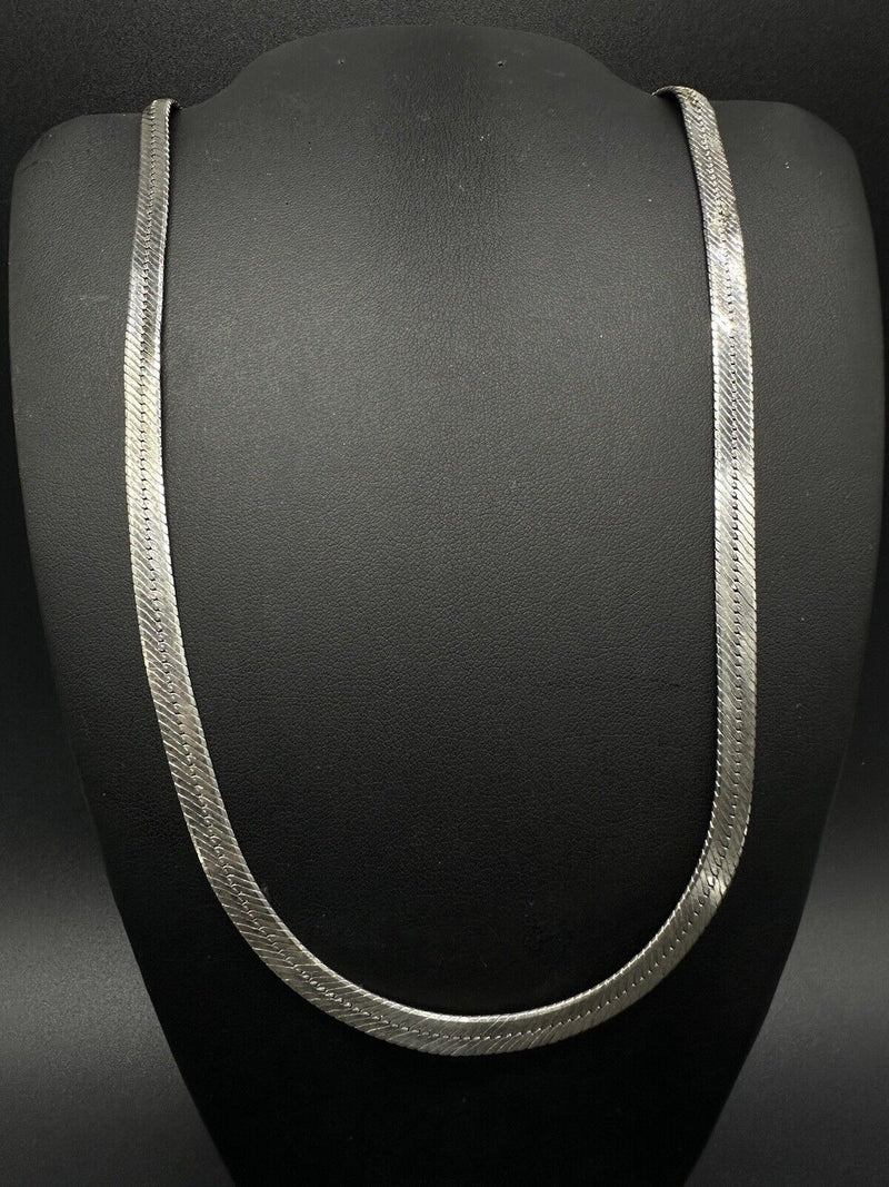 Real Solid 925 Sterling Silver Herringbone Chain Necklace Made in Italy 20g