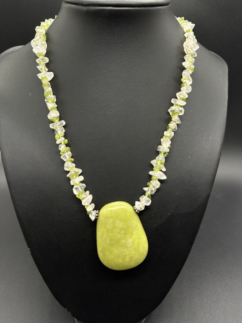 Peridot Gemstone Sterling Silver  Necklace 17 Inches 45Gs