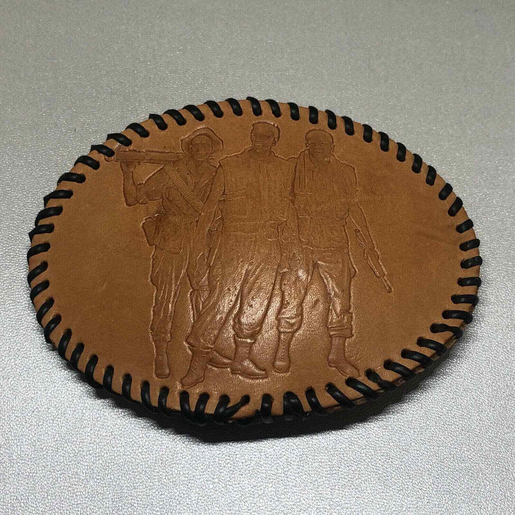 Vtg Pressed Tooled Leather Viet Nam Military Soldiers Veterans Belt Buckle