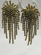 Vintage Chandelier Fountain Rhinestone Gold Tone Clip On Earrings~High End