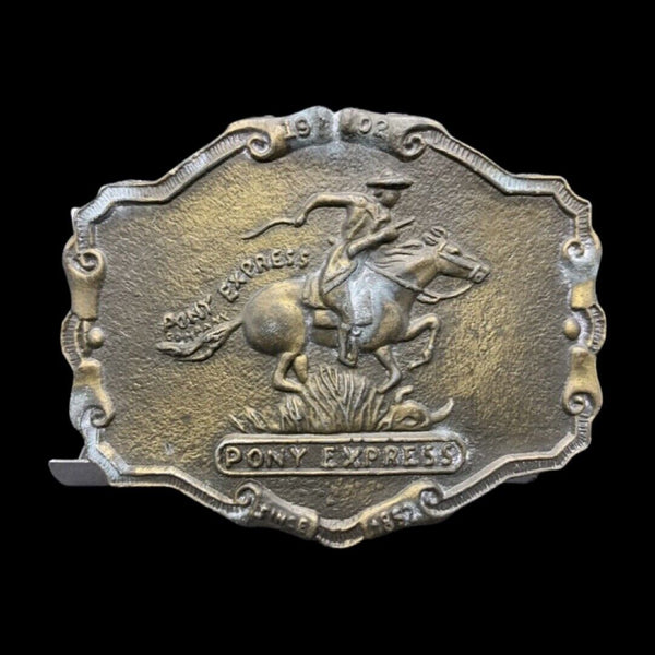 VINTAGE 1970s **PONY EXPRESS SINCE 1852** OLD WEST COMMEMORATIVE BUCKLE