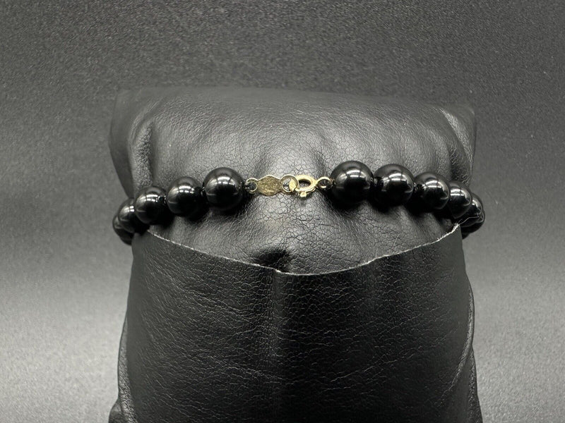 14k Yellow Gold Black Tourmaline Graduated Bead Bracelet 6.25" Long