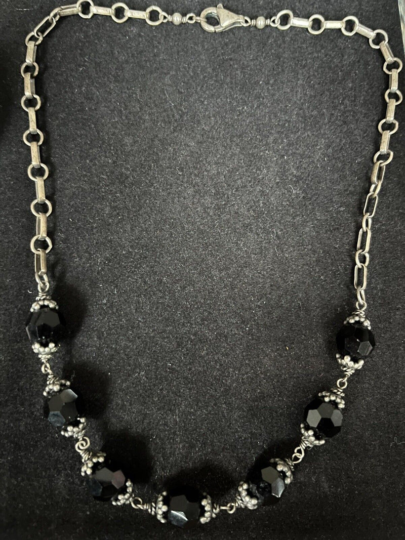 Vintage Sterling Silver Onyx Choker Necklace 15” Choker