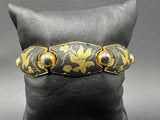 Vintage Damascene Black & Gold Link Bracelet  6.5"